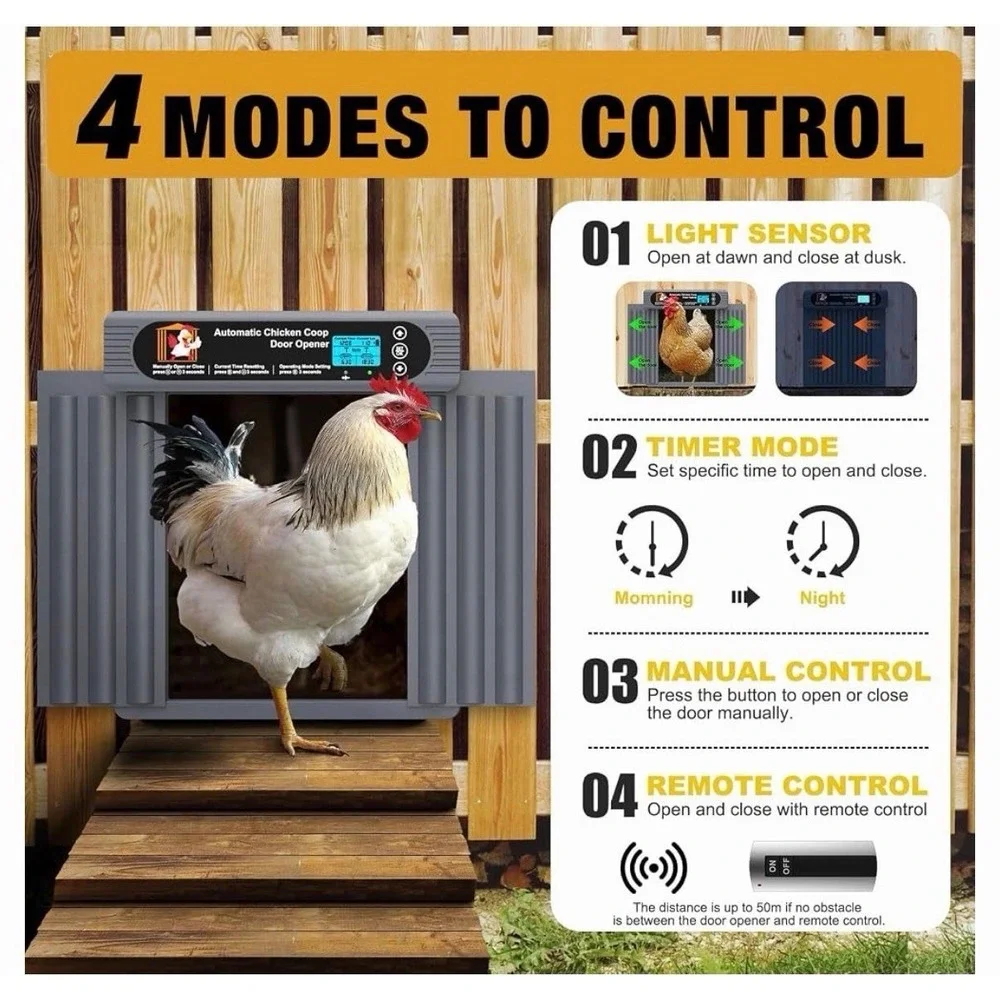 DC & Battery Powered Automatic Chicken Coop Door Opener Light Sensor Timer